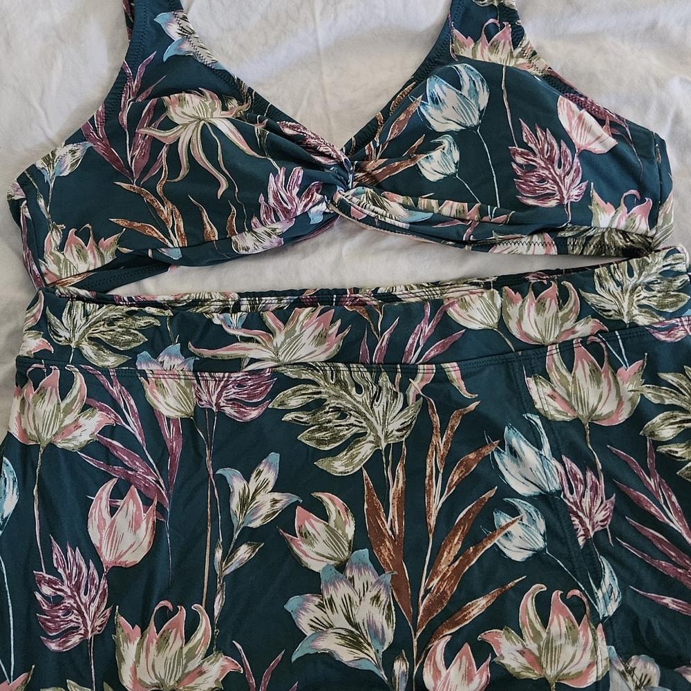 Garnet Hill Tropical Print Two-Piece Swimsuit With Skirt